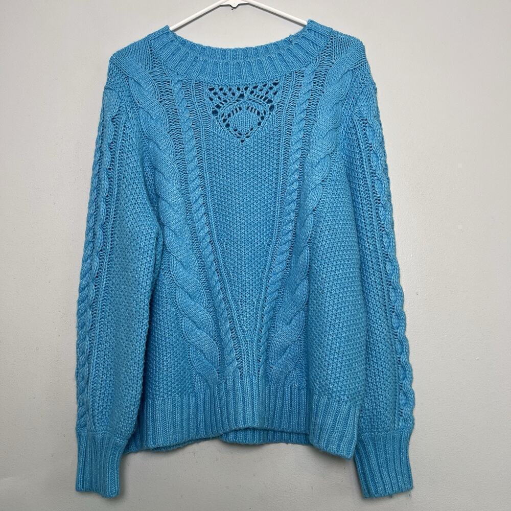 Talbots Womens Cable Knit Crew Neck Sweater Fisherman Blue Petite Plus Sz 2X